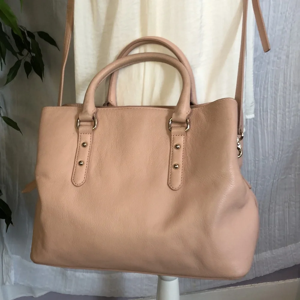 KATE SPADE Larchmont Ave pale pink satchel w/ gold hardware 3 sections crossbody